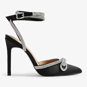 Express Black and Silver Stiletto Heels with Crystal Embellishments